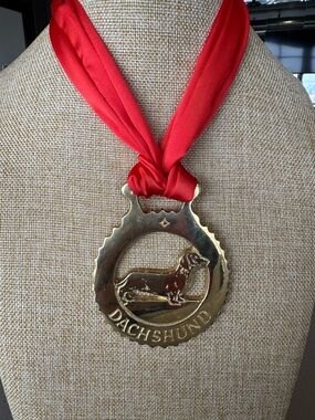 Brass Dachshund Medallion Vintage Necklace
